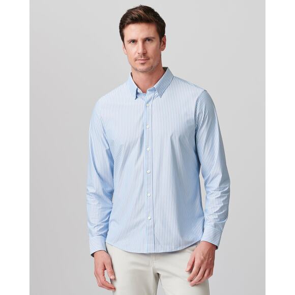 NWT Rhone Commuter Shirt - Slim Fit in Light Blue/Burnt Coral Stripe sz XL